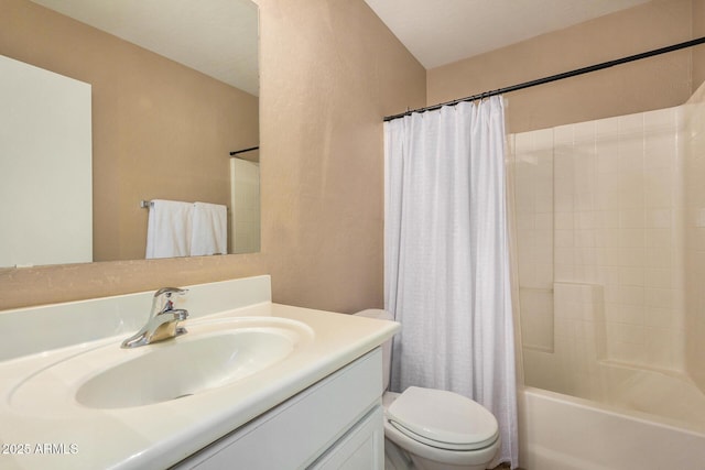 full bathroom featuring toilet, shower / tub combo, and vanity