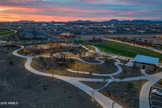 bird's eye view with a mountain view and a residential view