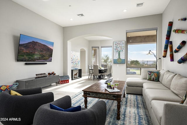 living room with light hardwood / wood-style floors