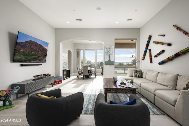 living room with light wood-type flooring