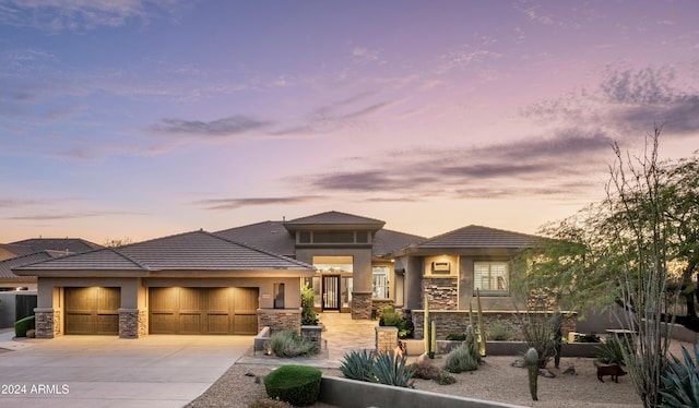 prairie-style house with a garage