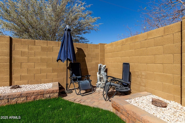 view of yard with a patio area and fence