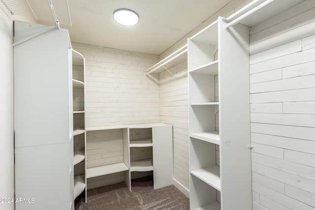 spacious closet featuring dark colored carpet