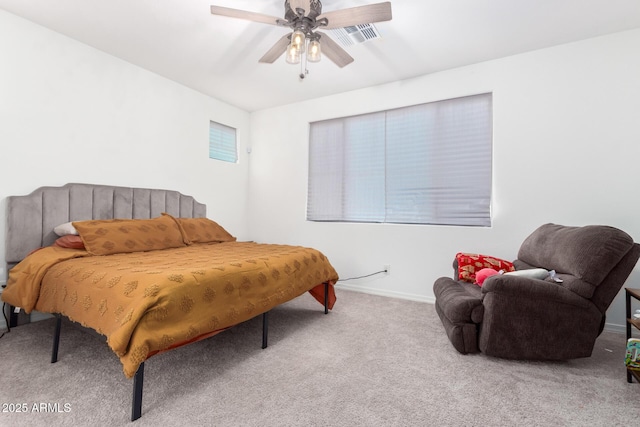 bedroom featuring carpet floors and ceiling fan