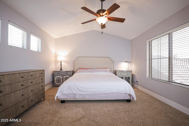 1950 W Park Pl, Chandler, AZ 85224 - carpeted bedroom with lofted ceiling, baseboards, and a ceiling fan
