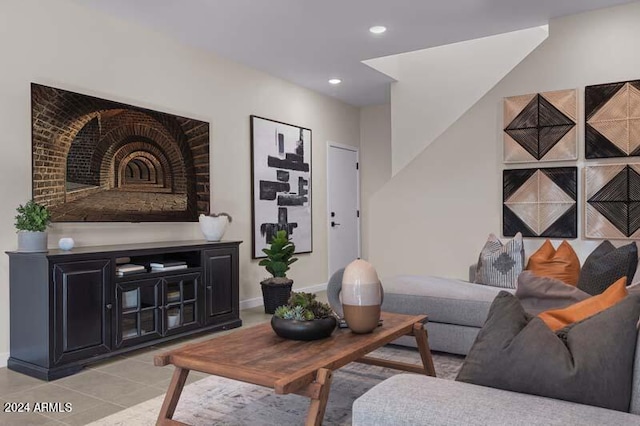 living room featuring light tile patterned flooring