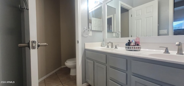 bathroom with tile patterned flooring, vanity, and toilet