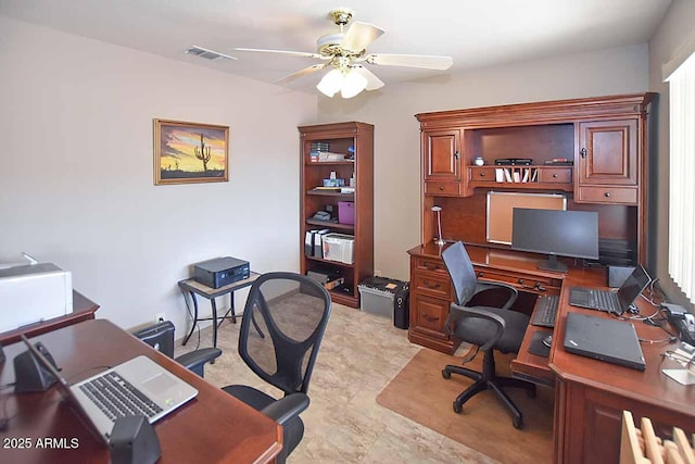 office space featuring ceiling fan