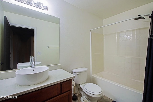 full bathroom with vanity,  shower combination, and toilet