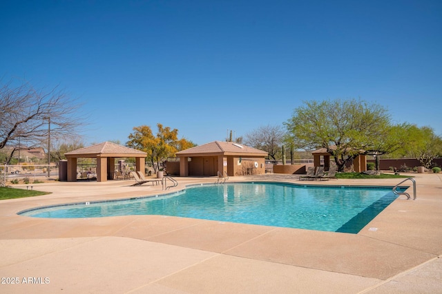 view of pool featuring a gazebo and a patio