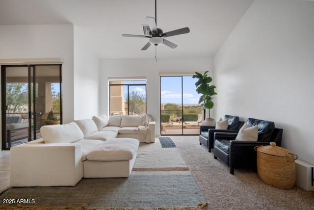 living room with ceiling fan