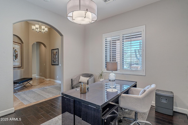 office area featuring dark hardwood / wood-style floors