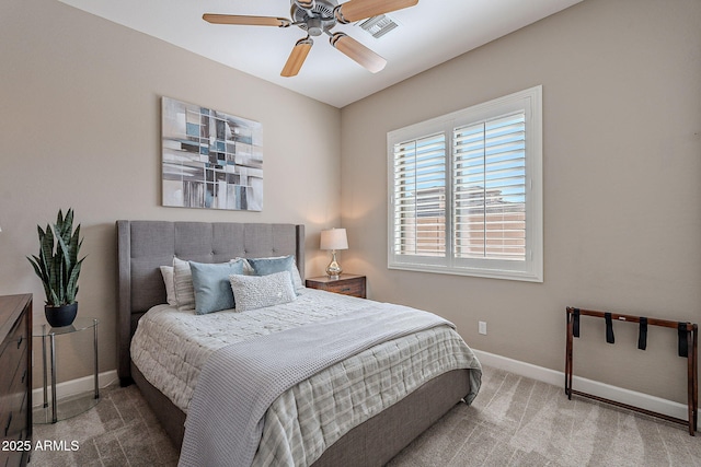 bedroom featuring carpet floors and ceiling fan