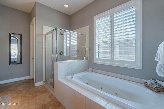 bathroom with independent shower and bath