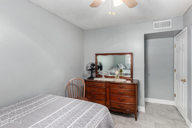 5221 W Garden Dr, Glendale, AZ 85304 - bedroom with a textured ceiling, ceiling fan, baseboards, and visible vents