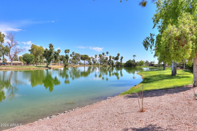 view of yard with a water view