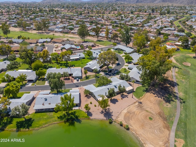 aerial view with a water and mountain view