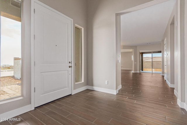 foyer entrance with dark hardwood / wood-style flooring