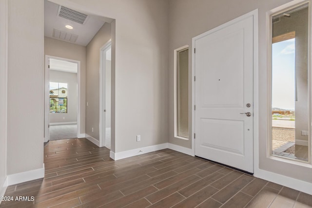 foyer featuring plenty of natural light and dark wood-type flooring