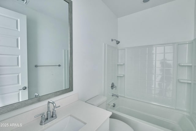 full bathroom featuring shower / bath combination, vanity, and toilet