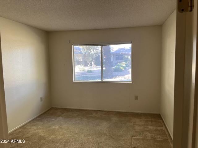 carpeted spare room with a textured ceiling