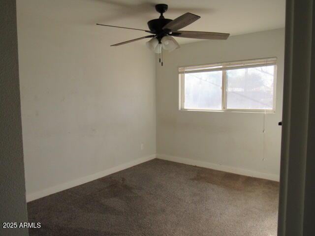 spare room featuring ceiling fan and carpet flooring