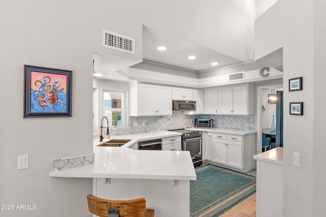 10838 N 10th St, Phoenix, AZ 85020 - kitchen with appliances with stainless steel finishes, a sink, light countertops, tasteful backsplash, and recessed lighting