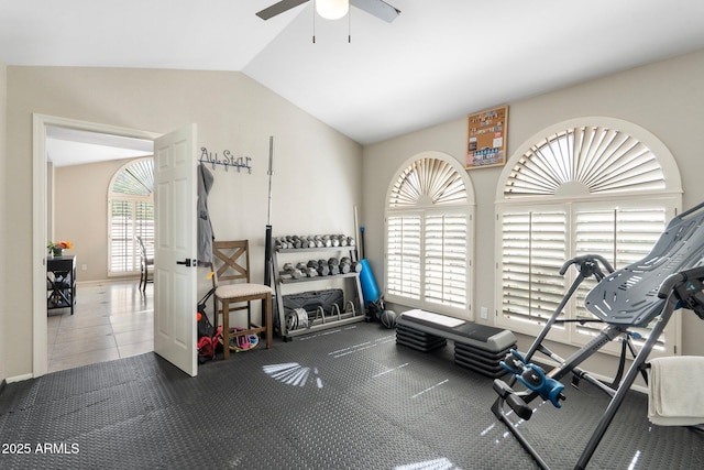 7503 W Julie Dr, Glendale, AZ 85308 - exercise room with vaulted ceiling and a ceiling fan