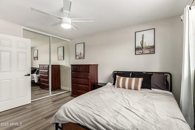7440 E Hubbell St, Scottsdale, AZ 85257 - bedroom with a closet, wood finished floors, and ceiling fan