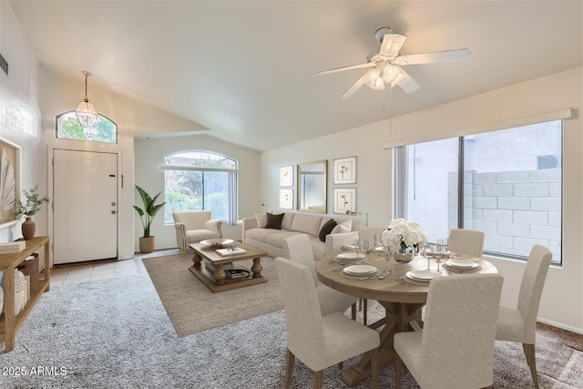 12333 W Marshall Ave, Litchfield Park, AZ 85340 - dining area featuring light tile patterned floors, a ceiling fan, and vaulted ceiling