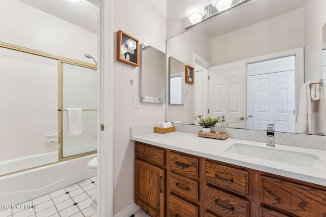 3750 E Palm St, Mesa, AZ 85215 - bathroom with vanity, enclosed tub / shower combo, toilet, and tile patterned floors