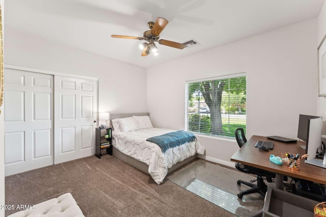 3750 E Palm St, Mesa, AZ 85215 - bedroom with carpet flooring, an office area, ceiling fan, and a closet
