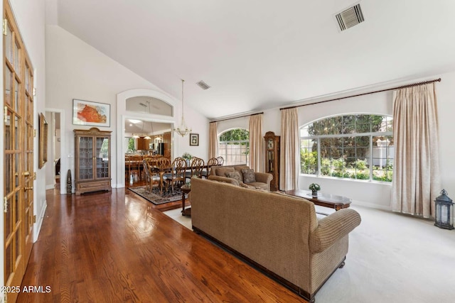 3750 E Palm St, Mesa, AZ 85215 - living area featuring high vaulted ceiling, french doors, and baseboards