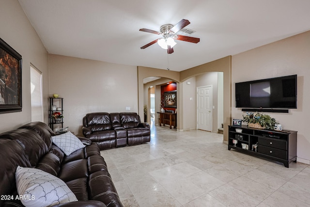 living room featuring ceiling fan