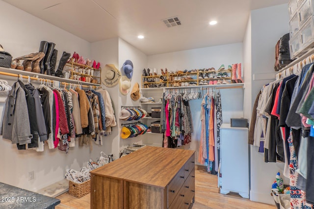 spacious closet with light hardwood / wood-style flooring