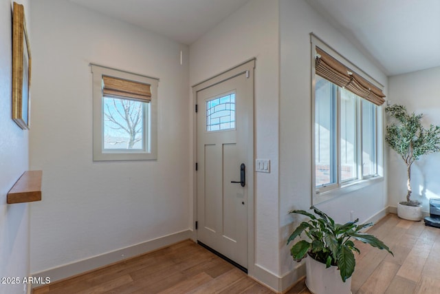 entrance foyer featuring plenty of natural light and light hardwood / wood-style floors