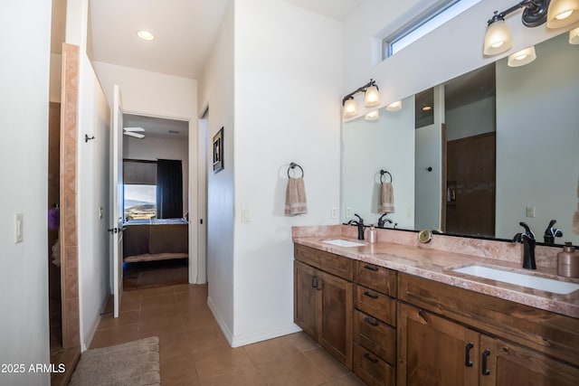 bathroom with vanity and tile patterned floors