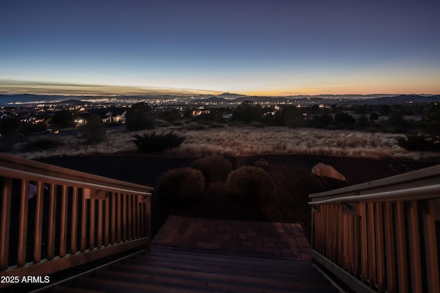 staircase featuring a mountain view