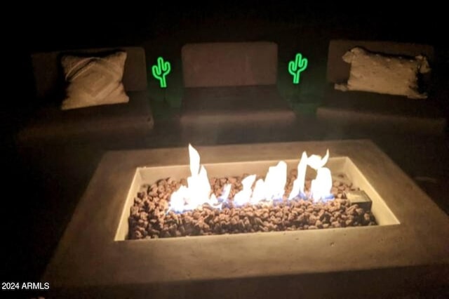 interior details with a fire pit