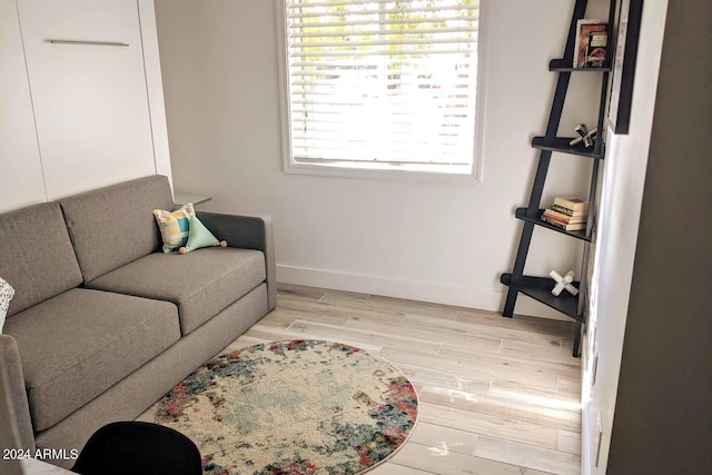 living room featuring wood finished floors and baseboards