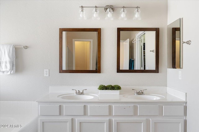 bathroom featuring vanity and a washtub