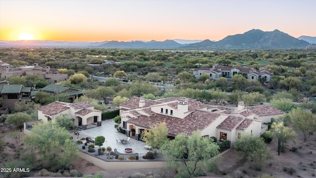 aerial view at dusk of a mountain view