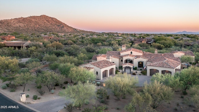 aerial view at dusk of a mountain view