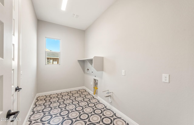 laundry room featuring gas dryer hookup, laundry area, hookup for a washing machine, and baseboards