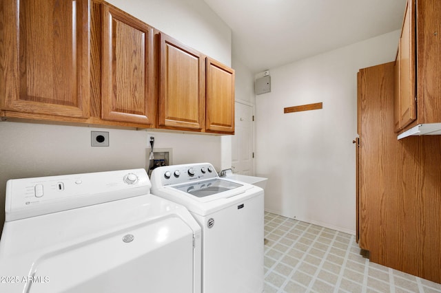 4701 N Sheridan Ln, Prescott Valley, AZ 86314 - clothes washing area with light floors, cabinet space, and independent washer and dryer