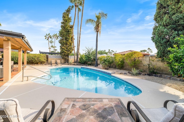 view of swimming pool with a patio area