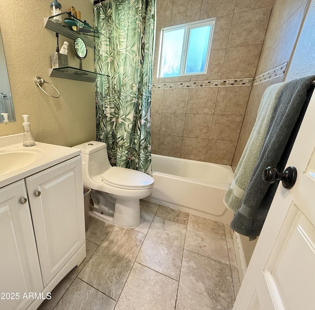 2014 N 17th Pl, Phoenix, AZ 85006 - bathroom featuring vanity, shower / bath combination with curtain, and a textured wall