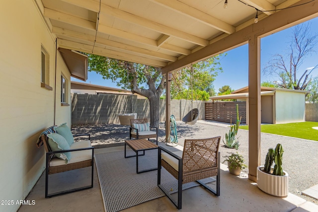 5031 W Grandview Rd, Glendale, AZ 85306 - view of patio with a fenced backyard, an outbuilding, and a storage unit