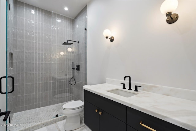 6202 E Larkspur Dr, Scottsdale, AZ 85254 - full bath with vanity, a shower stall, toilet, and recessed lighting