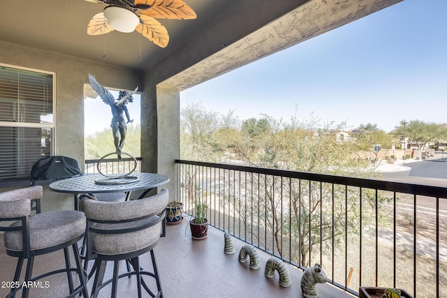 balcony with ceiling fan